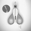 Grey and pink cat nail clippers with curved safety blade and ergonomic rubberised handles