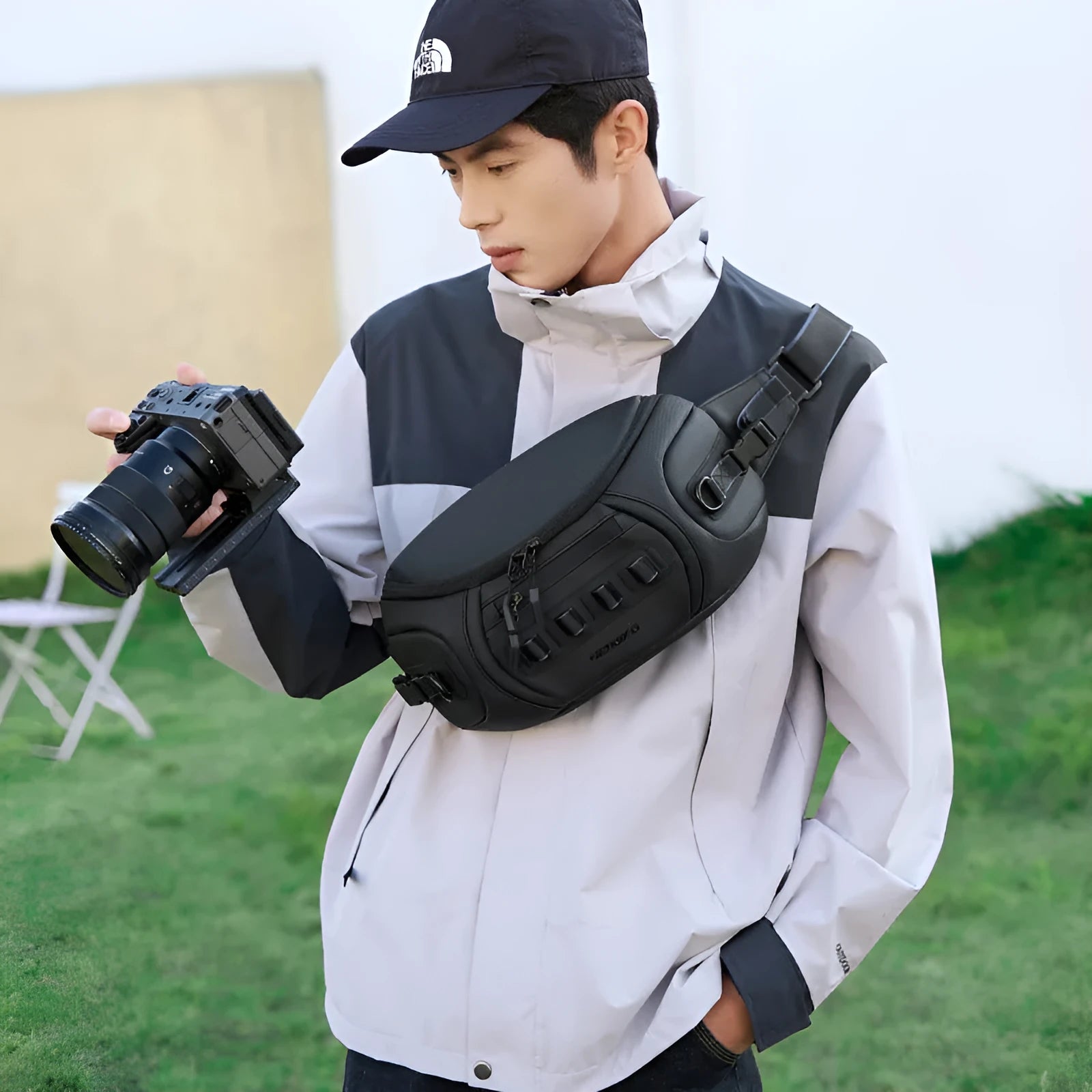 Waterproof Oxford cloth DSLR camera shoulder bag in black, grey and green colours