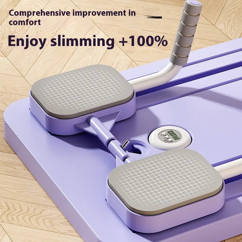 Standard purple multi-functional fitness board with automatic rebound abdominal wheel for home exercise.