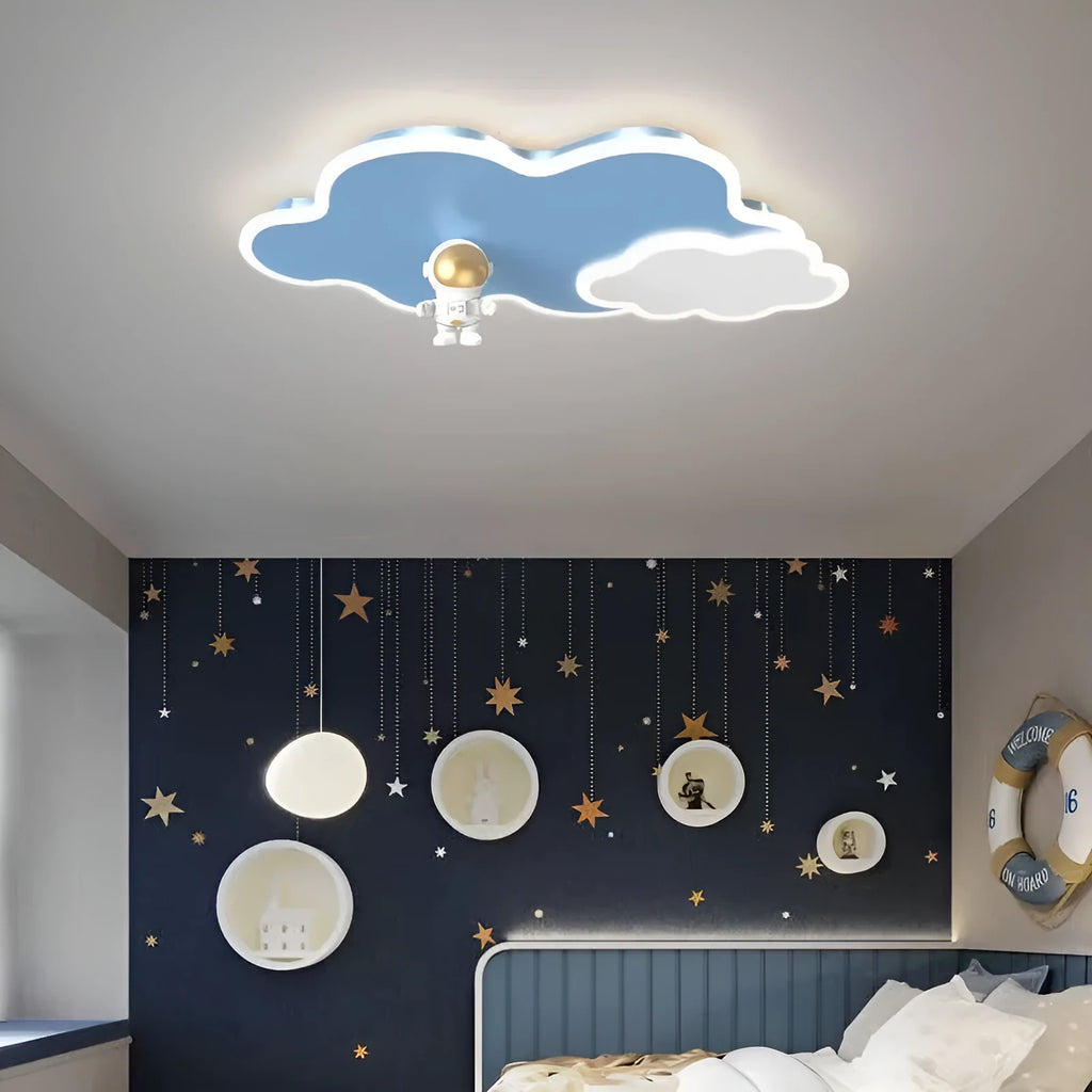 Modern simple round starry sky ceiling lamp in blue with remote control for kids rooms