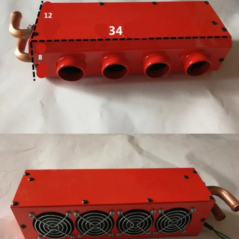 Compact metal car heater with copper pipe connections for 12V and 24V vehicle auxiliary heating