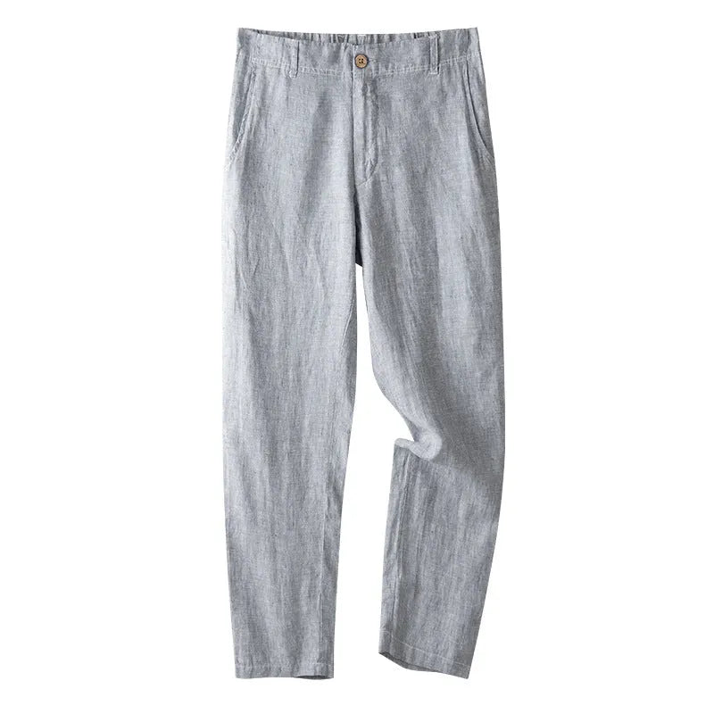 Linen men's casual pants in gray, straight leg, mid waist, for spring and summer