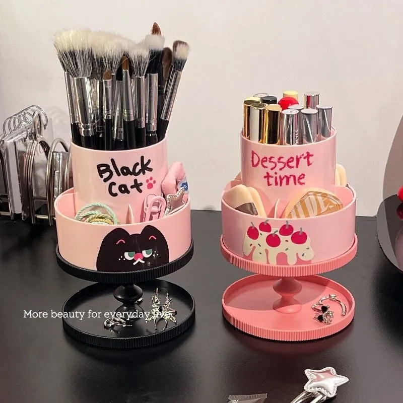 Japanese style rotating cosmetic brush barrel storage unit in beige colour with 18 litre capacity