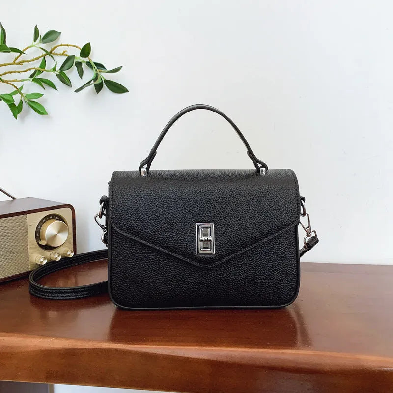 Horizontal square PU leather shoulder messenger bag with sewing thread detail in five colours including milky white and black
