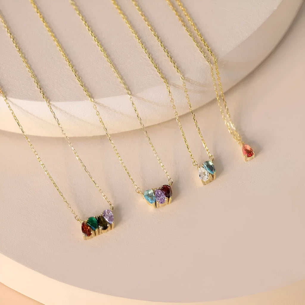 Zircon birthstone necklace with titanium steel chain and monthly pendant on model