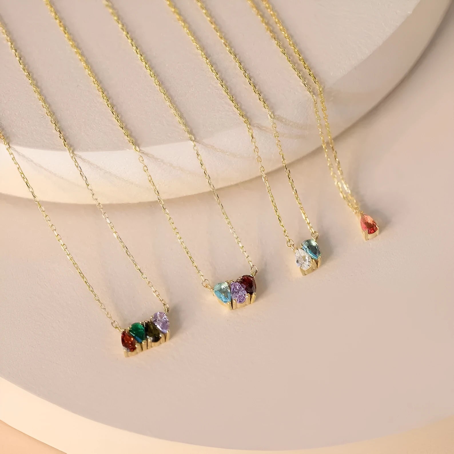 Zircon birthstone necklace with titanium steel chain and monthly pendant on model