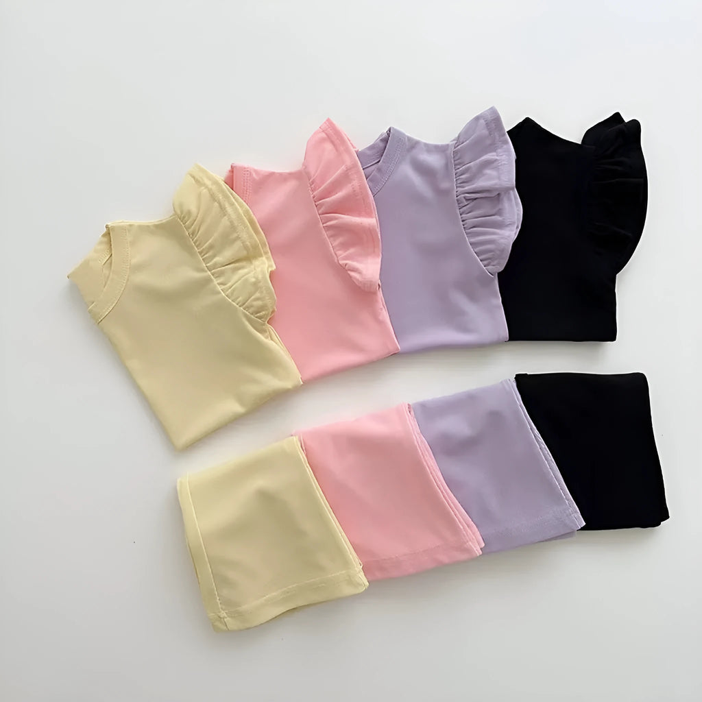 Girl's simple cute wild suit fashion two-piece cotton set in solid colour for height 73-120cm