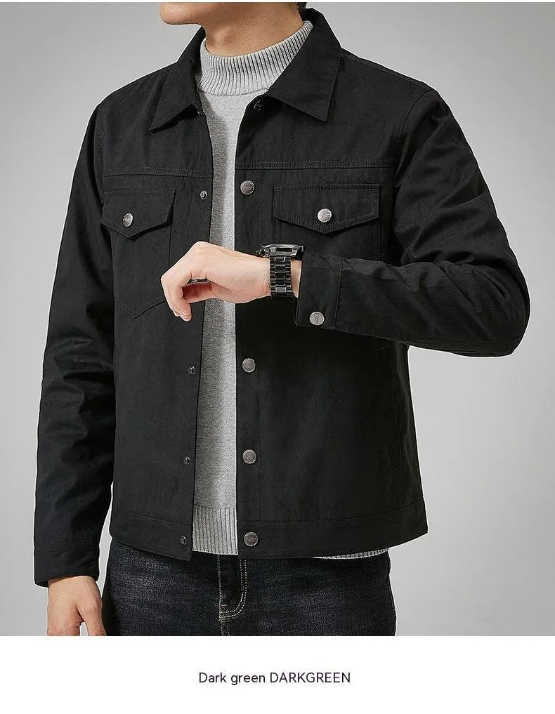 Men's brushed suede slim fit jacket in khaki, with topstitching slit pockets