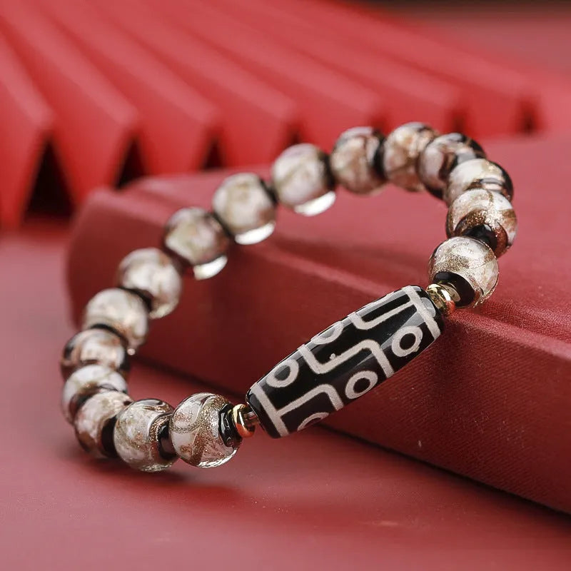 Chinese coloured glaze bracelet with ancient five-colour pattern and year snake lucky beads