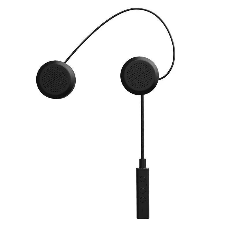 Black motorcycle helmet Bluetooth headset with large volume stereo and waterproof design on a dark background