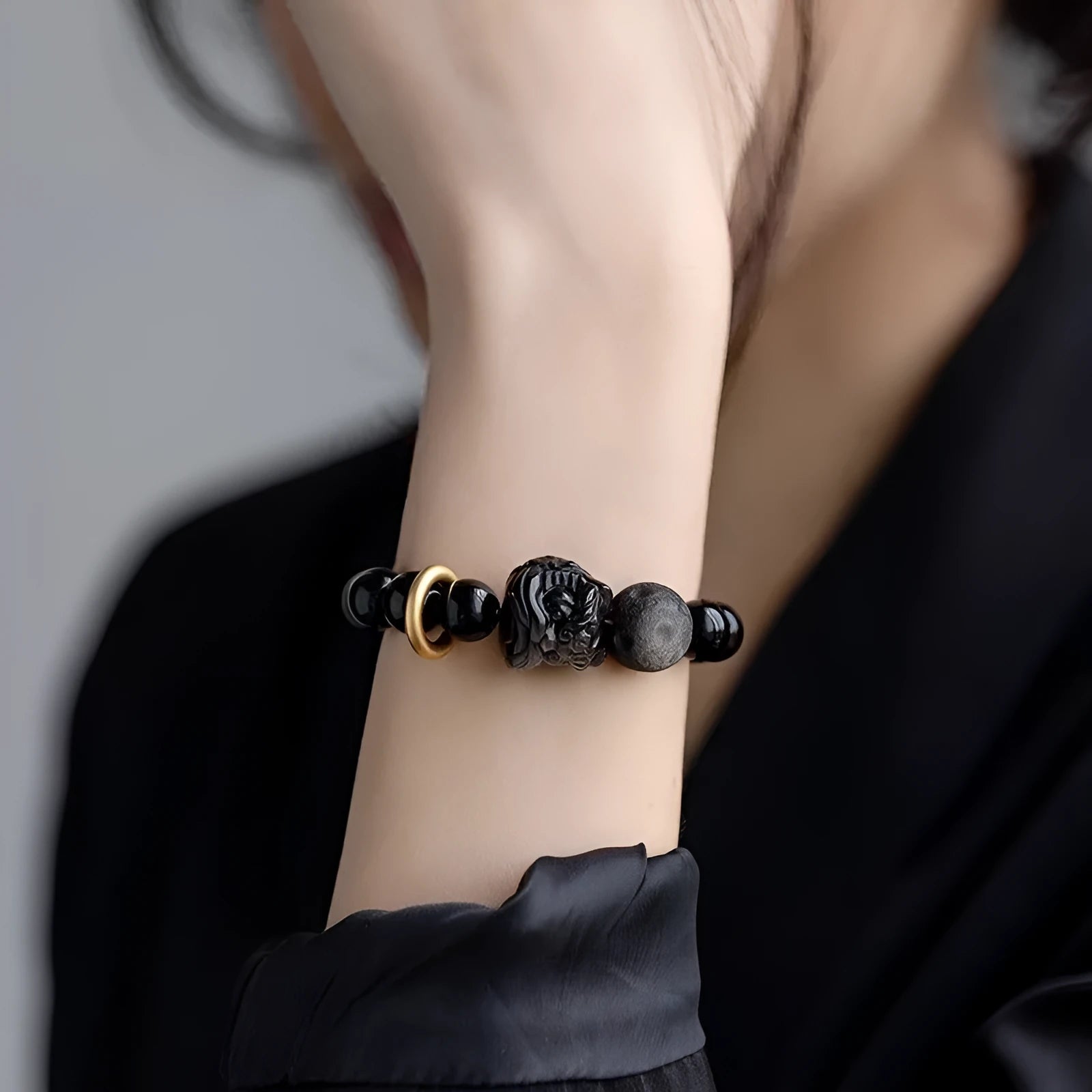 Olive green resin fashion bracelet with adjustable sizing on neutral background