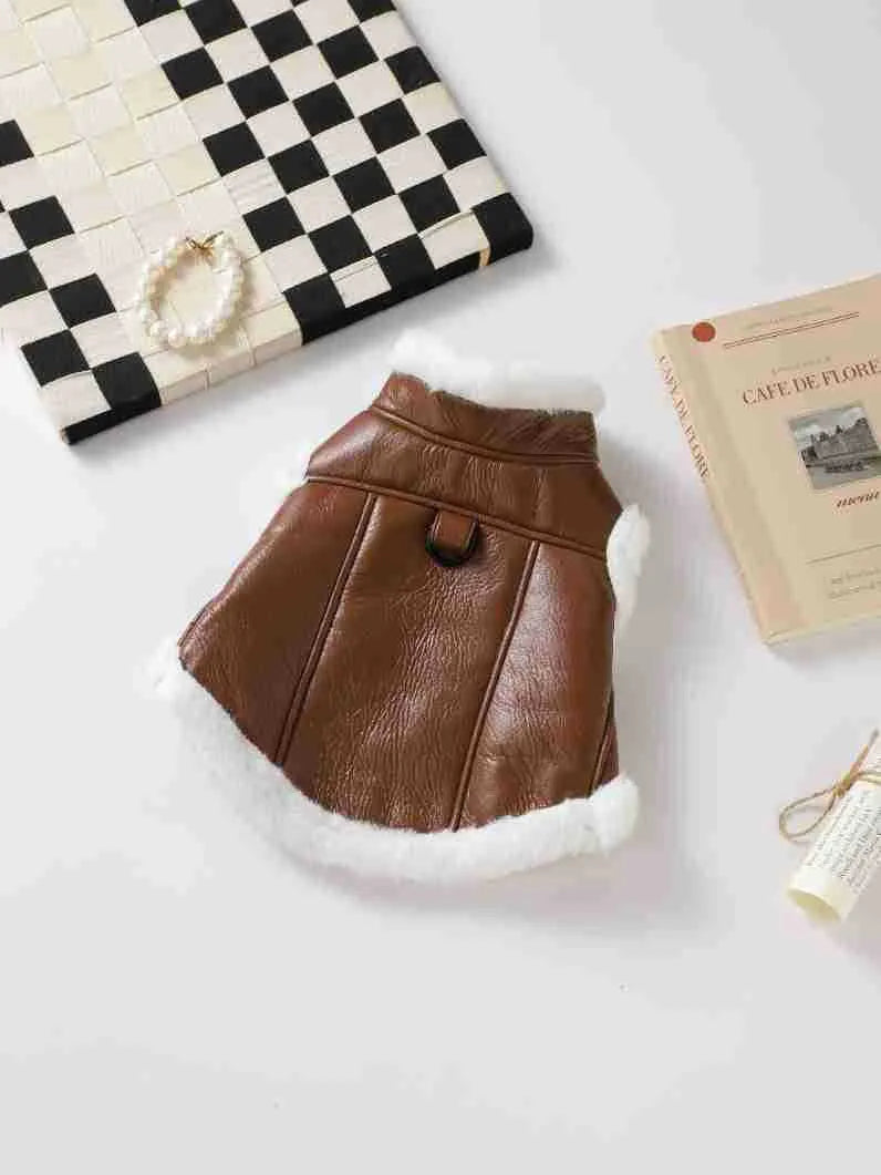Leather dog jacket in black and brown colours for autumn winter wear with vest style options