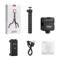 Multifunctional photography video vlog suite featuring an adjustable aluminium tripod on a flat surface.