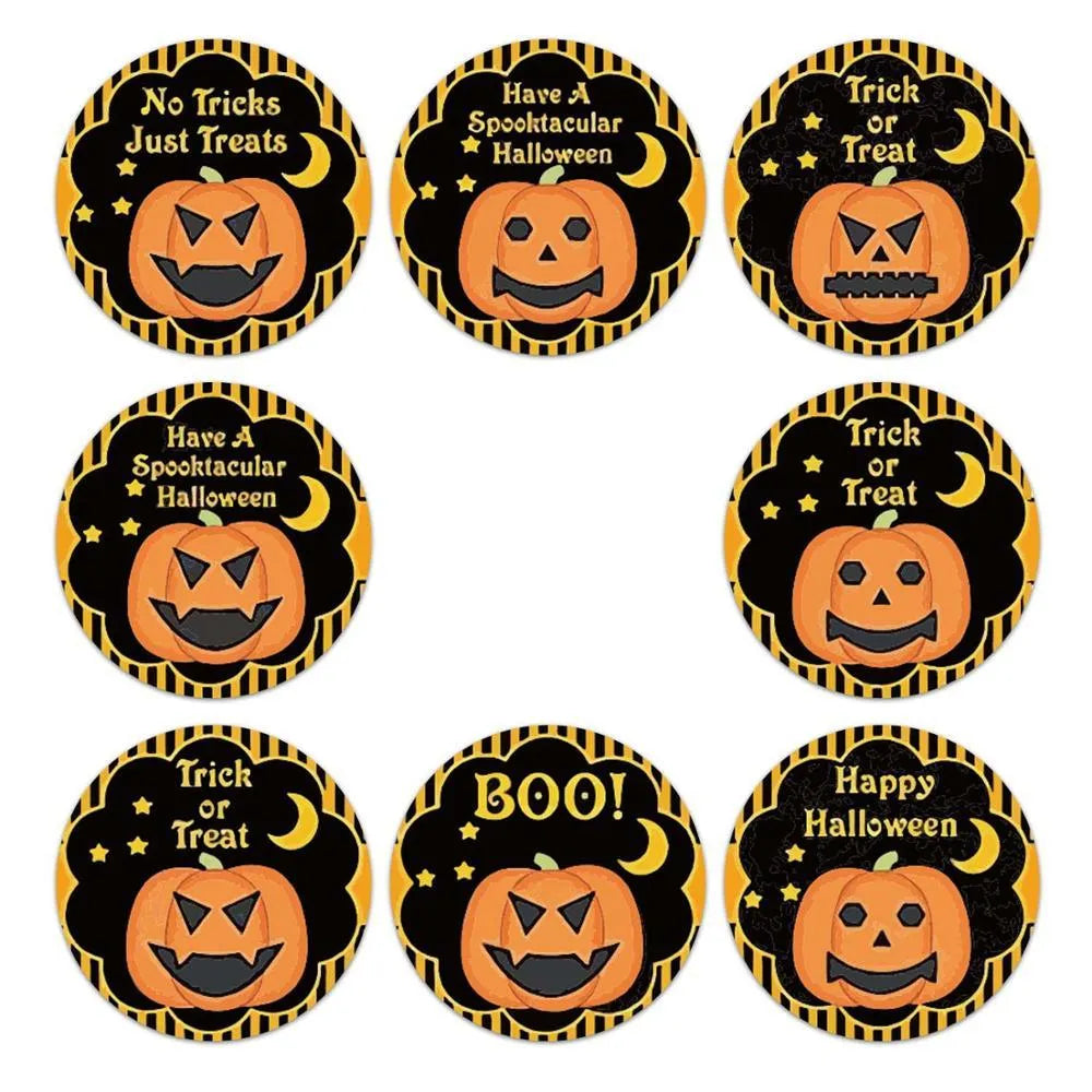 Halloween pumpkin pattern candy colour self-seal envelope stickers 1 inch diameter roll of 500