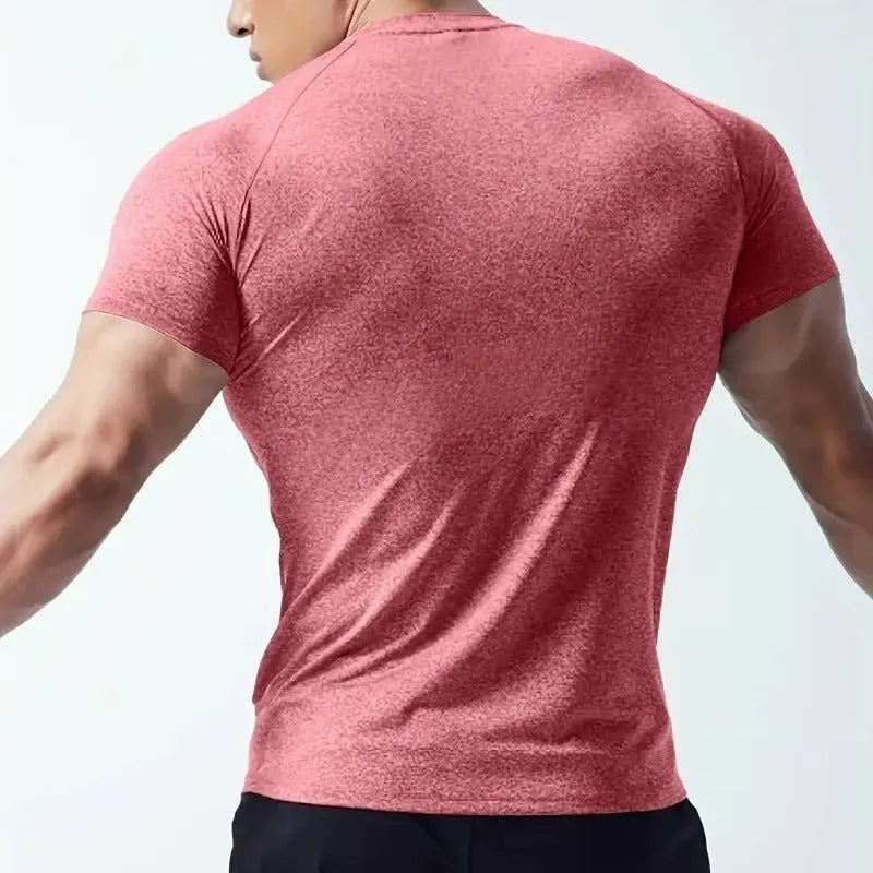 A stretch quick-dry running t-shirt in polyester, shown in black, on a mannequin.
