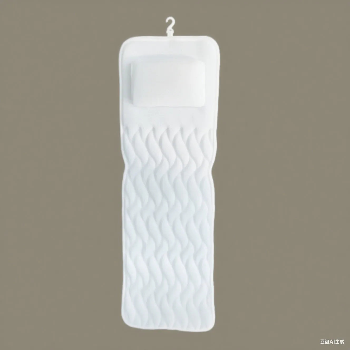 White 4D mesh bathtub pillow with 7 suction cups on a smooth bath surface.