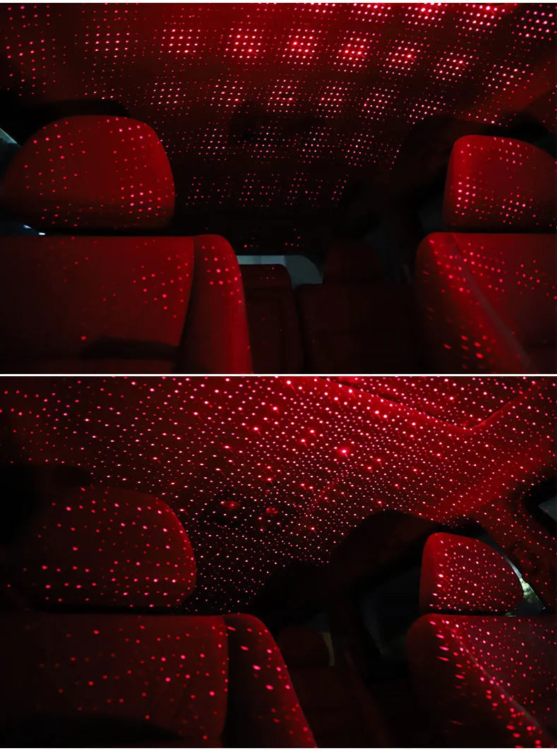 Car Gypsophila USB atmosphere light with aluminium alloy housing showing red and blue LED modes