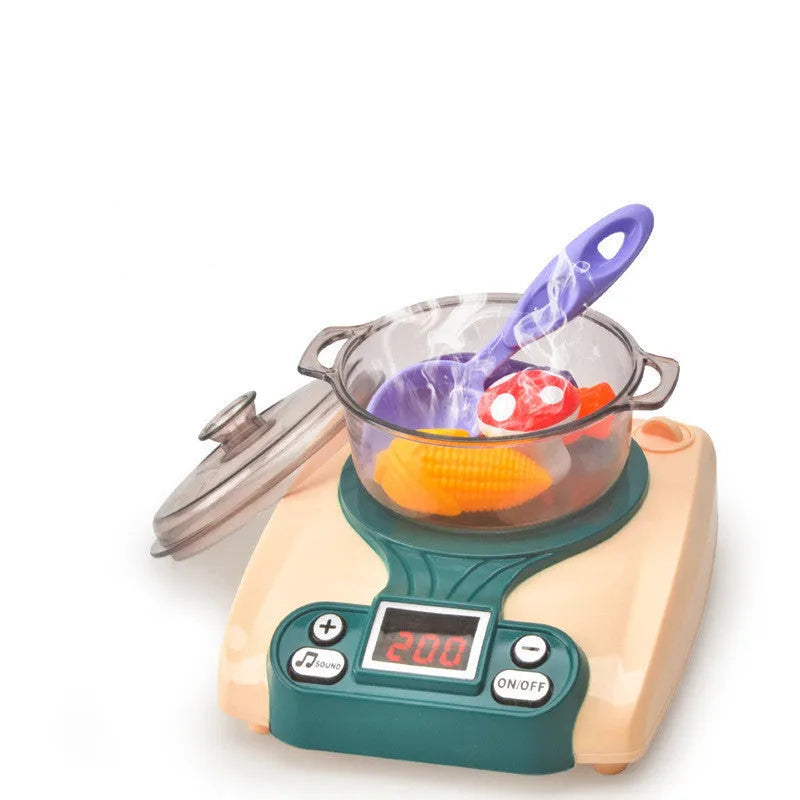 Children's plastic play house kitchen toy with simulation induction cooker for infants