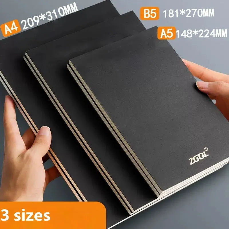 A5, B5, and A4 writing pads notebook with blank, grid, and lined page options, 80 sheets.
