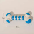 Blue bone-shaped interactive dog toy with treat compartment for small breed puppies