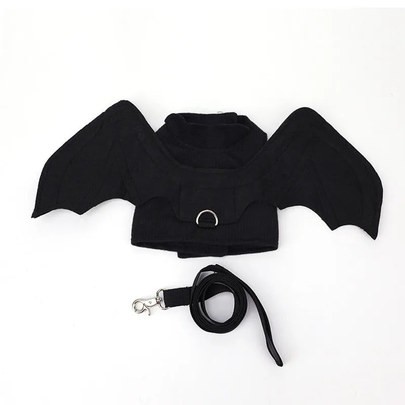 Black bat wings Halloween costume accessory for dogs with chest harness system