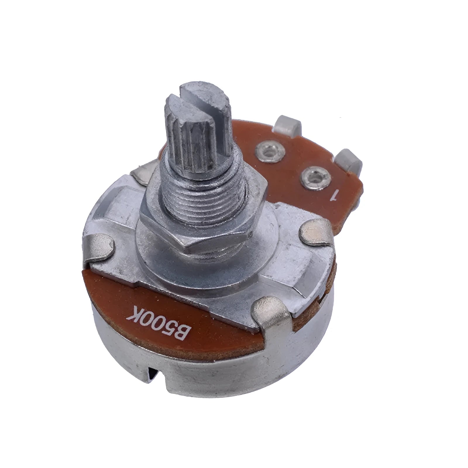 Metal electric guitar control knob for potentiometer replacement.