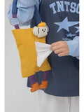 Hanging plush car tissue buggy bag in 25x19cm size with hat dog and baby crocodile colour options