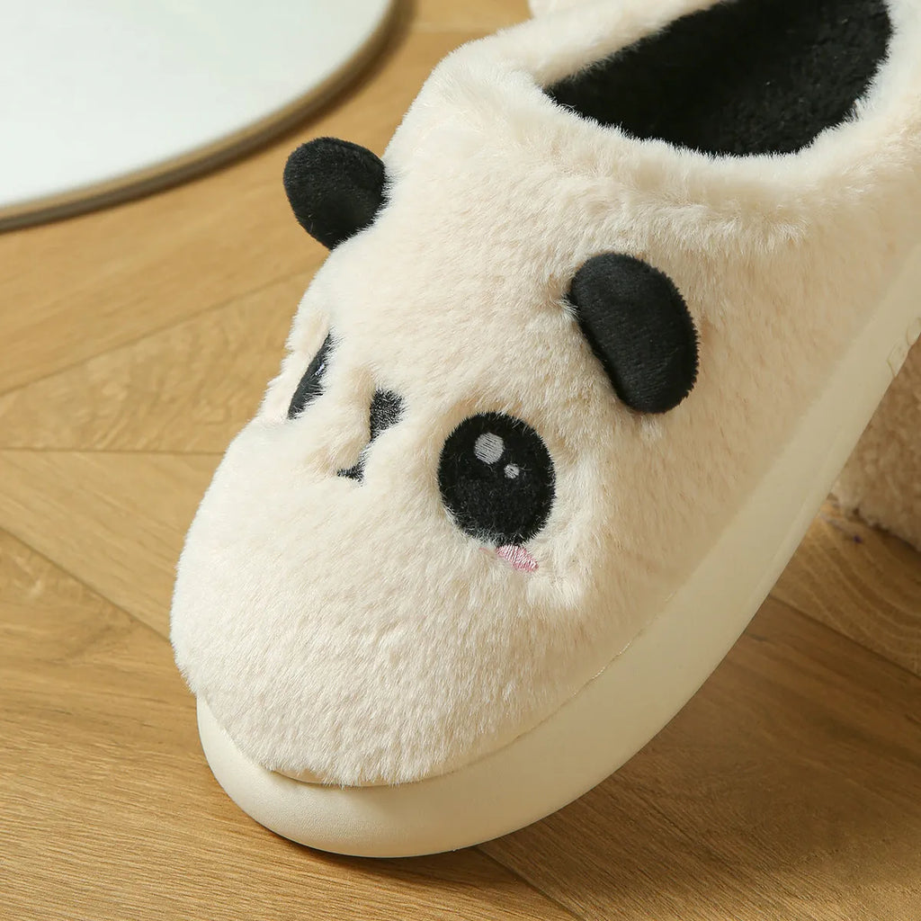 Panda pattern cotton and linen toe ring slippers with non-slip PVC soles