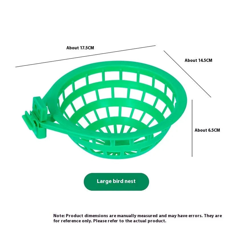 Green plastic bird nest for birds, available in Large or Trumpet, split and easy to clean