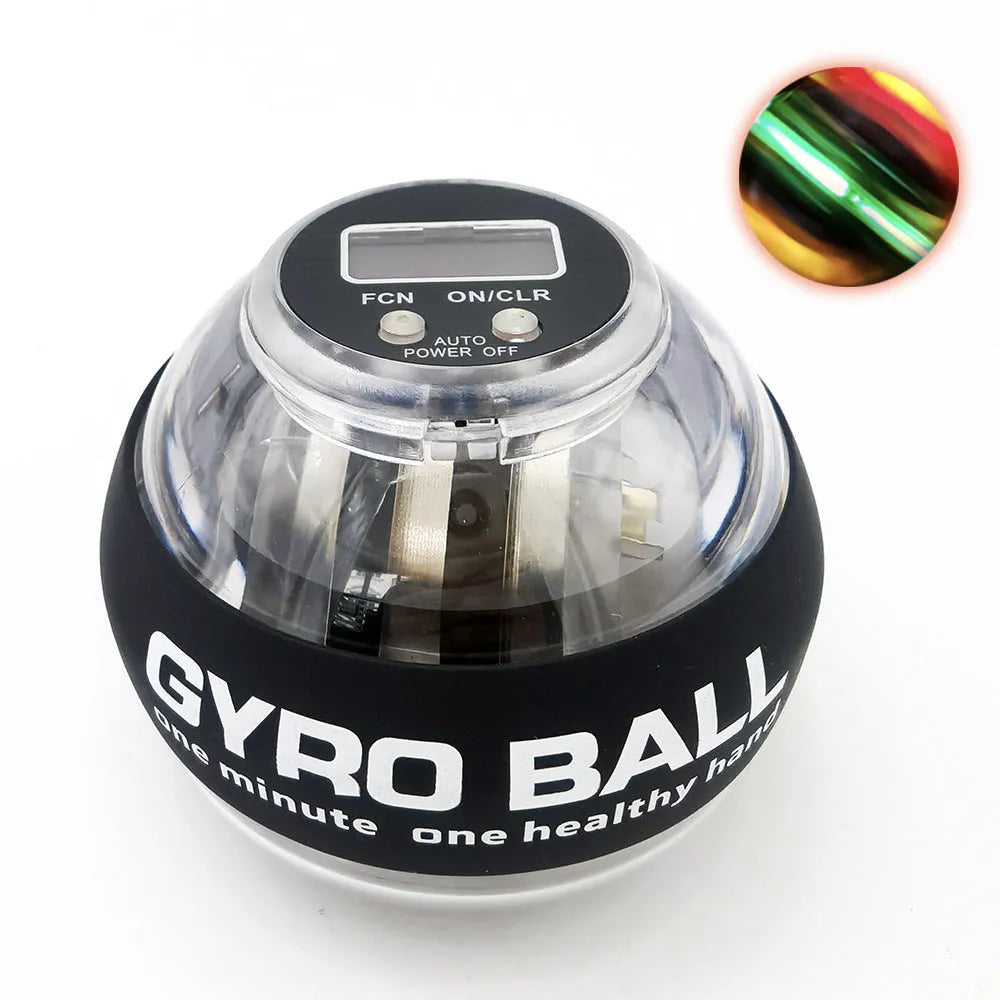 Self-starting luminous count wrist strength ball with ferroalloy core in black colour on white background