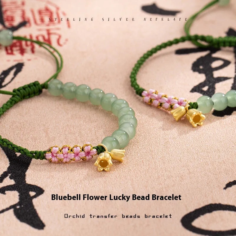 Red rope hand woven bracelet with lily carrying strap design in national style for women