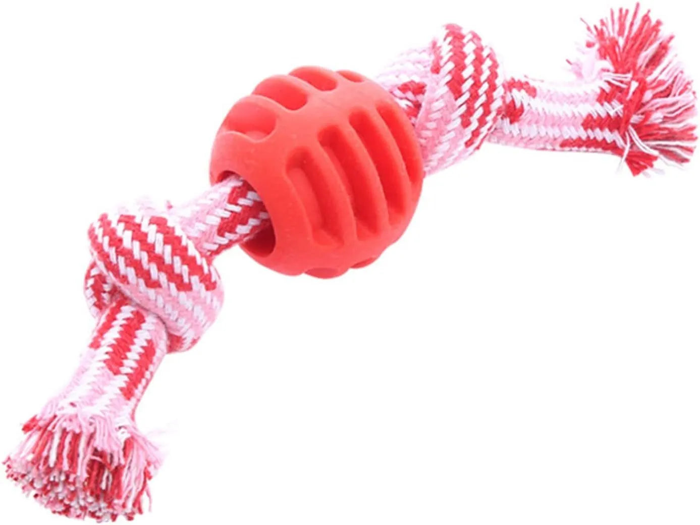 Blue soft dog chew toy with rope attachment for teeth cleaning and tug play.