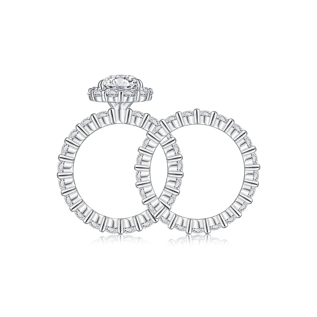 Love ring with pear-shaped moissanite on S925 silver band platinum-plated finish sizes 5 to 9