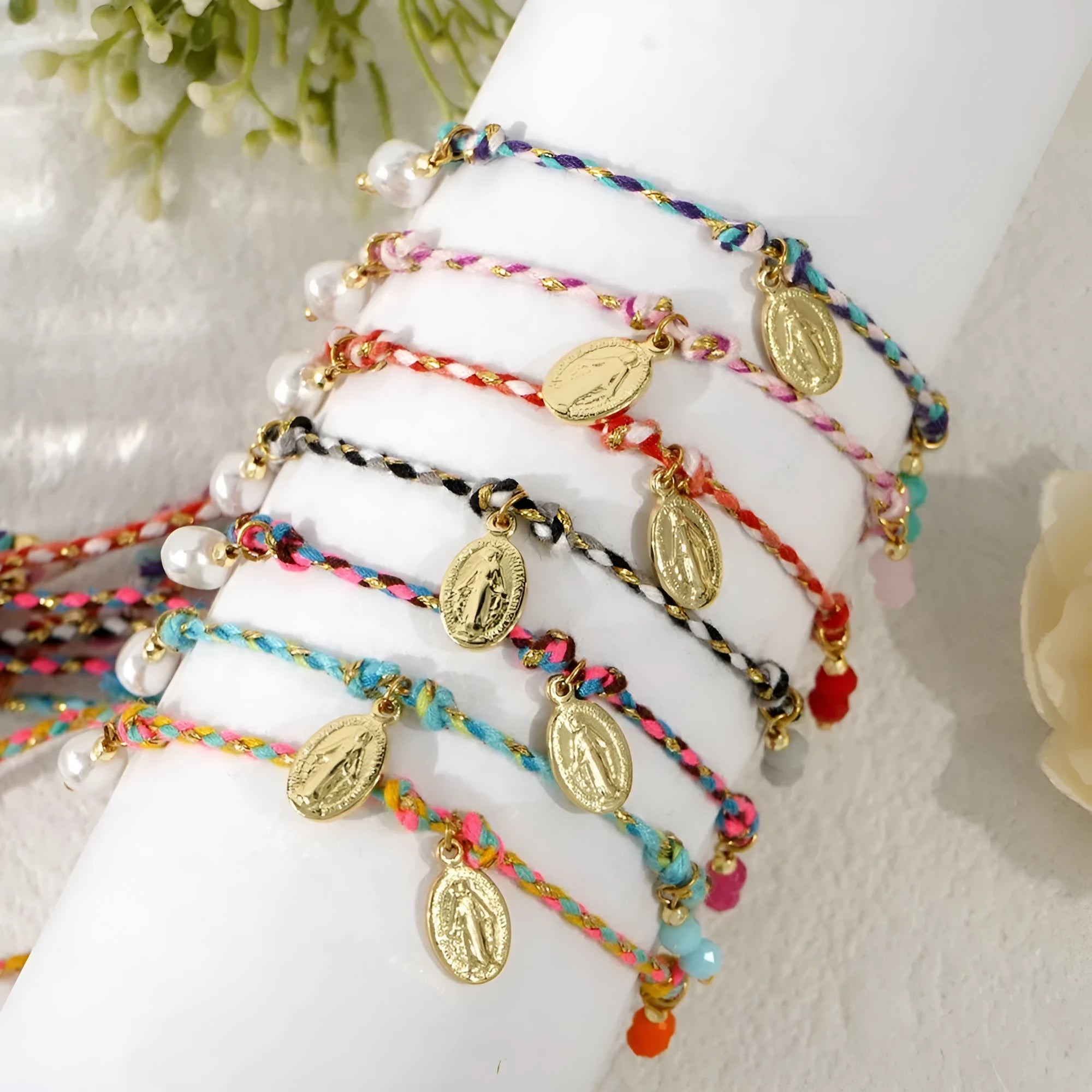 Hand-woven colourful braided rope bracelet for women with ethnic carrying strap design