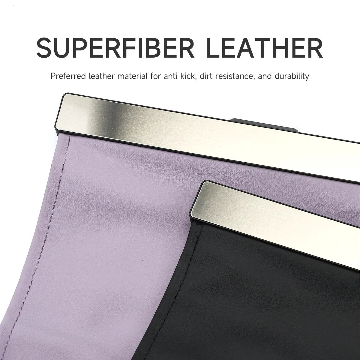 Leather car garbage bag with magnetic mount and LED lights, shown as a hanging vehicle storage bag.