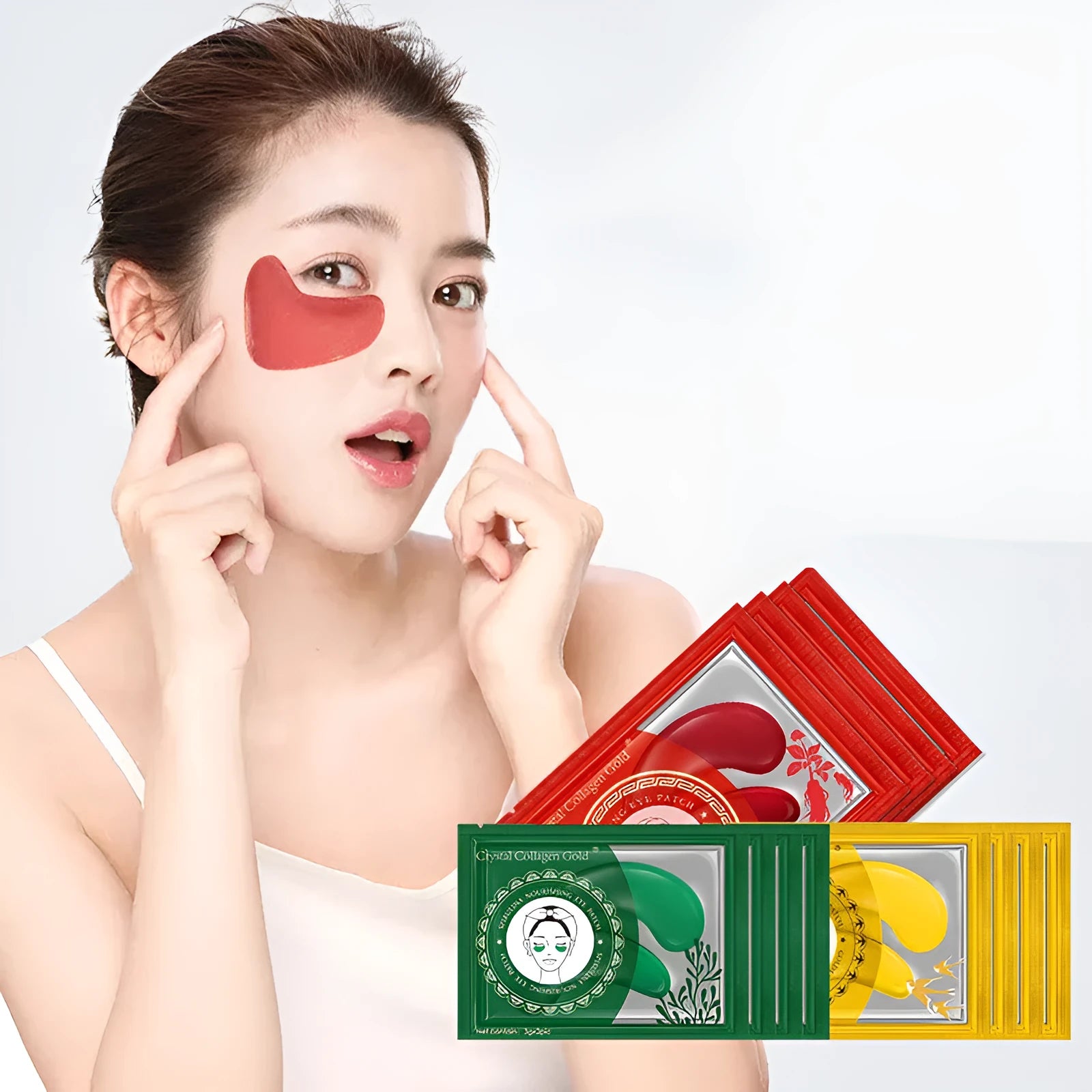 Crystal Collagen gold eye mask sheet in packaging for brightening skin around eyes