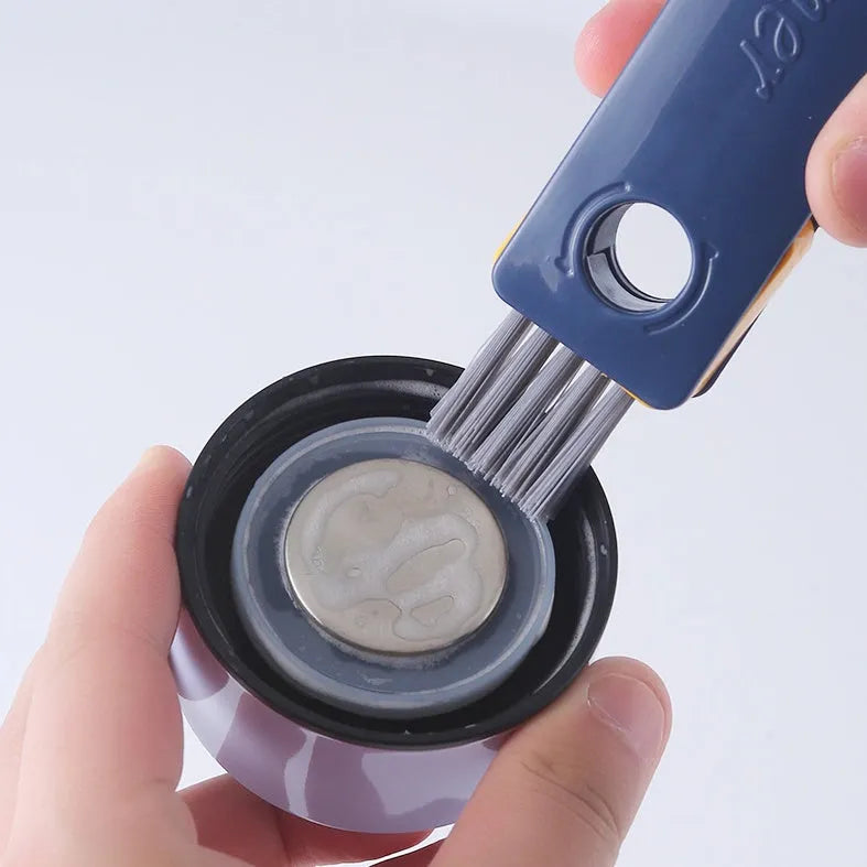 Blue and grey 4-in-1 multifunctional cup cleaning brush set with silicone head and wire gap cleaner.