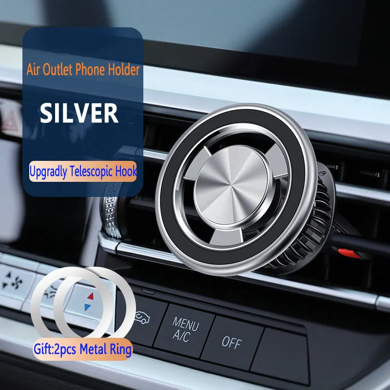 Silver air outlet magnetic car phone holder with bracket and magnetic guide plate