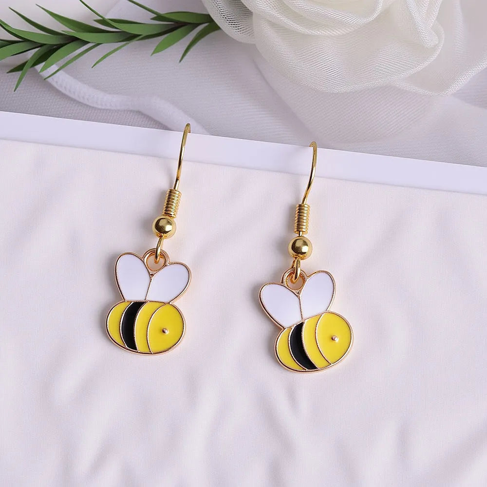 Cartoon bee earrings made of alloy with electroplated finish in pastoral style, six colour options