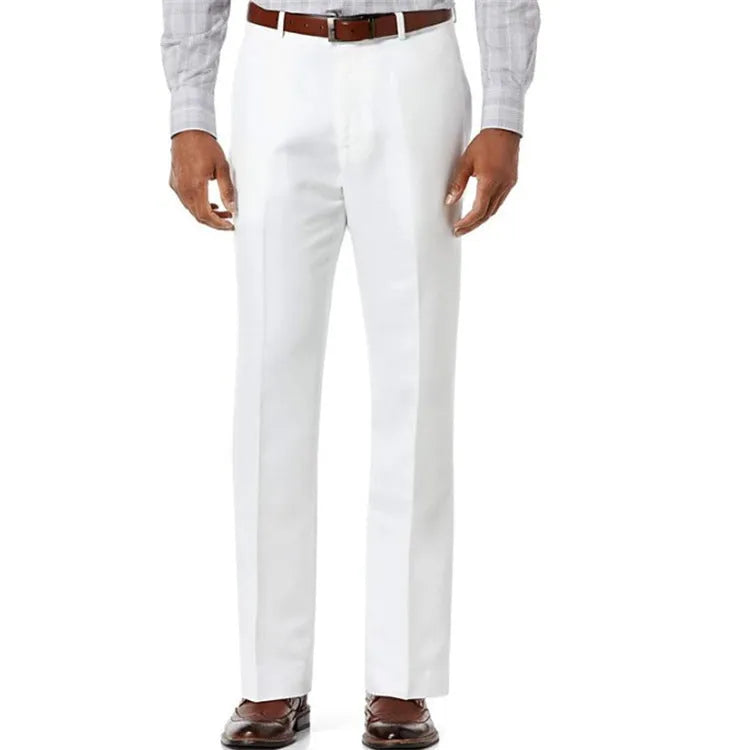 Men's linen trousers with slanted pockets in beige white, available in S to XXXL sizes