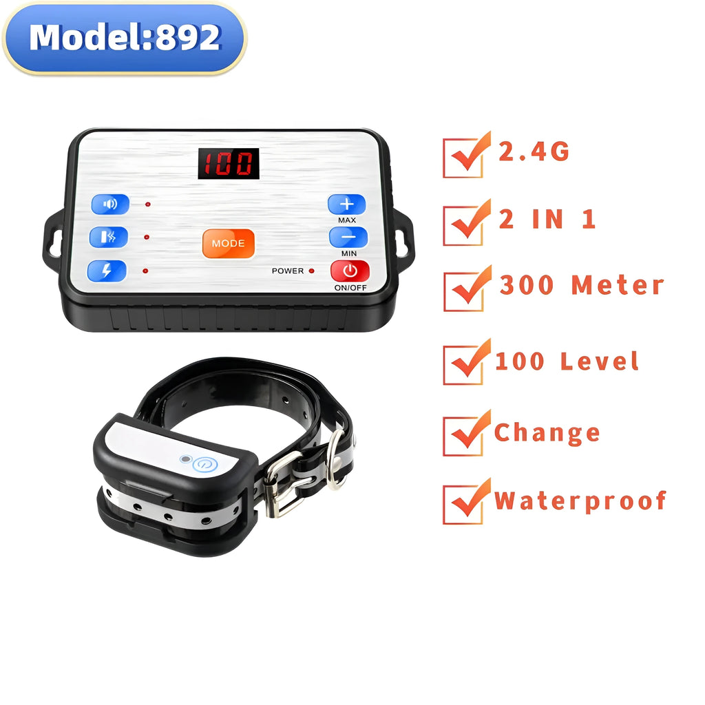 Wireless dog fence trainer with transmitter, collar receiver, TPU strap, and test lamp