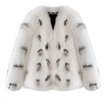 Women's black and white raccoon pattern faux fur coat in a Korean slim fit.