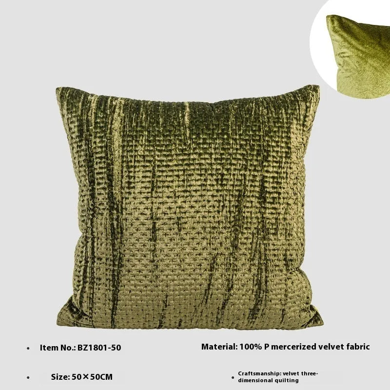 Antique style quilted cushion pillow in green, red, mocha, or orange, shown in square and waist sizes.