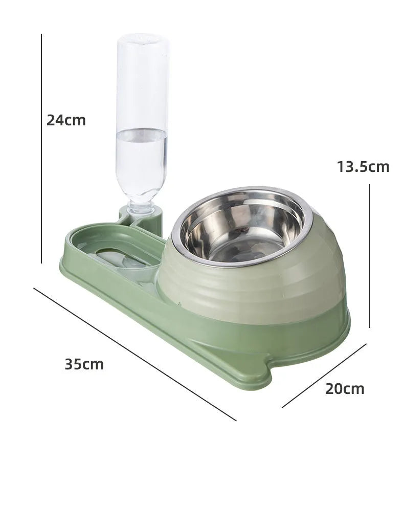 Elevated cat food bowl with automatic water dispenser in food-grade materials