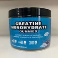 Bottle of raspberry-flavoured creatine monohydrate supplement gummies containing 120 tablets.