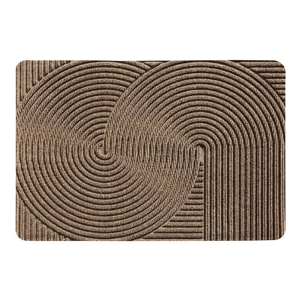 Silk ring diatom earth entrance mat in alien shape with cartoon anime pattern, colours green grey khaki blue