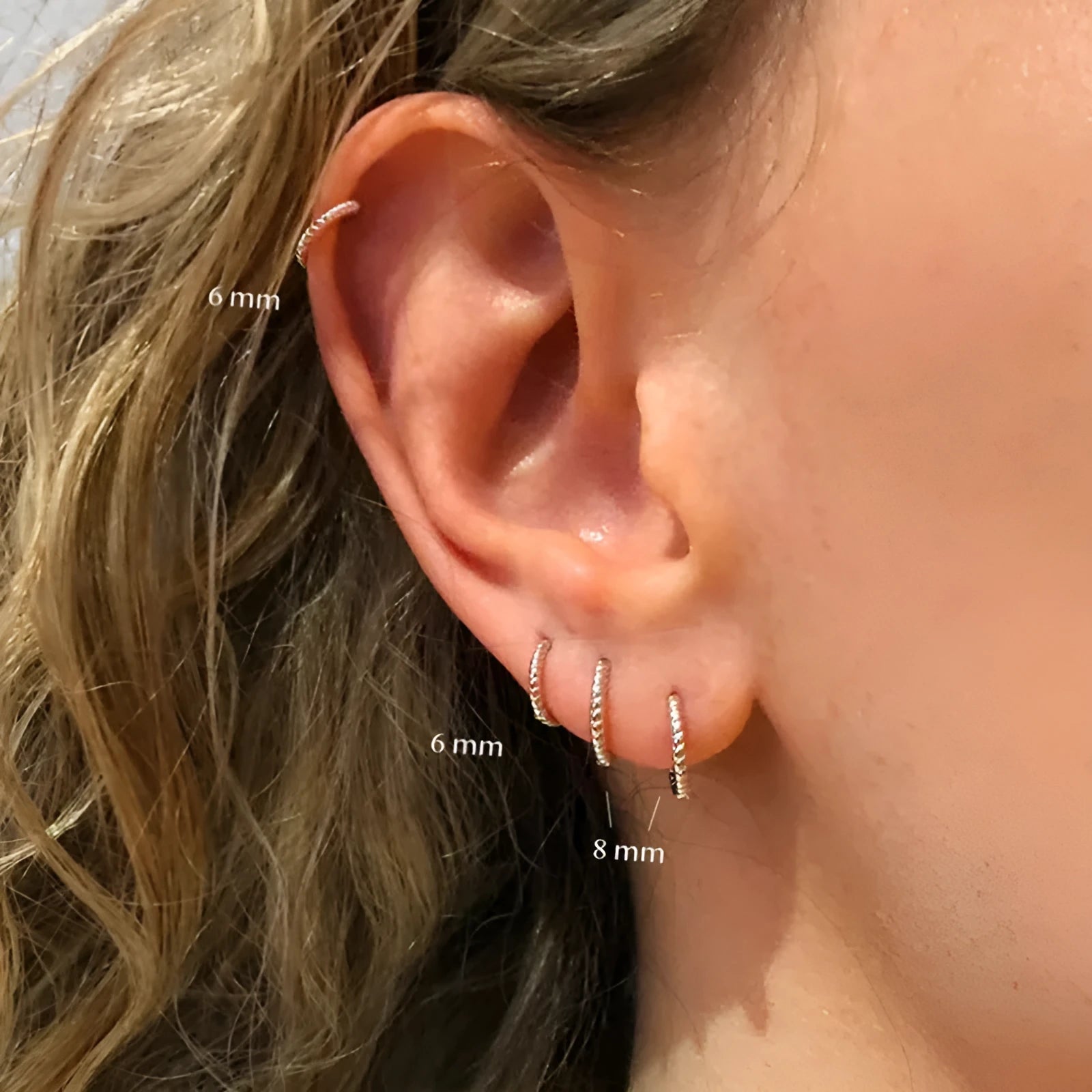 S925 sterling silver twisted string round ring earrings in gold or platinum colours, available in 6mm 7mm 8mm 13mm sizes