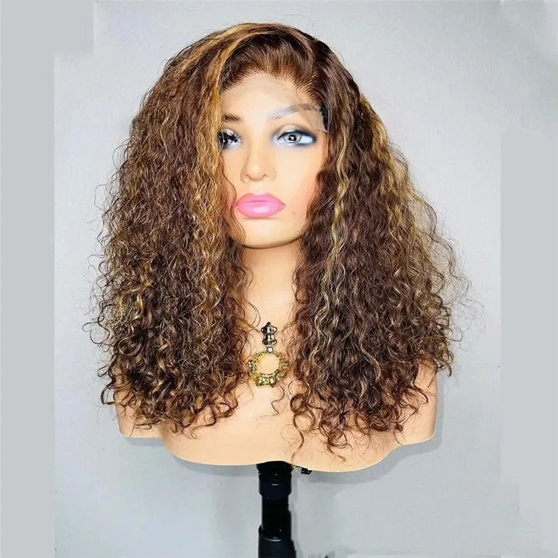 Natural brown real hair lace wig 13X4 front full hand-knitted for women 12 inch length