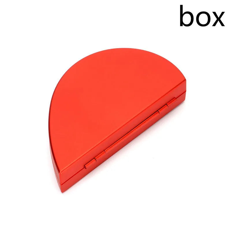 Red plastic heart-shaped rotating ring box with rose decoration inside white storage case