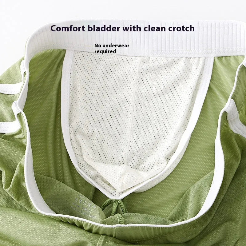 Men's ice silk mesh boxer shorts in a low waist design, shown in various colours including black, white, and army green.